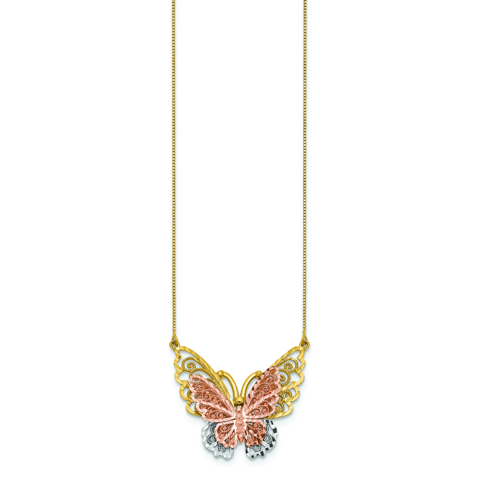 Enchanted Disney Fine Jewelry Diamond Butterfly Pendant Necklace (1/7 ct.  t.w.) in Sterling Silver & 14k Rose Gold, 16